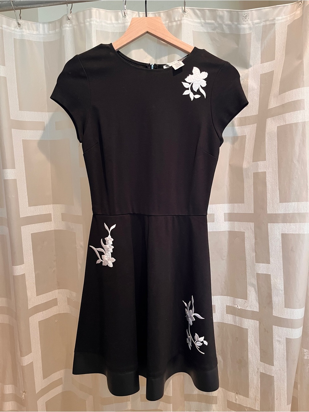 Necessary Objects Black Midi Dress with White Floral Appliqués